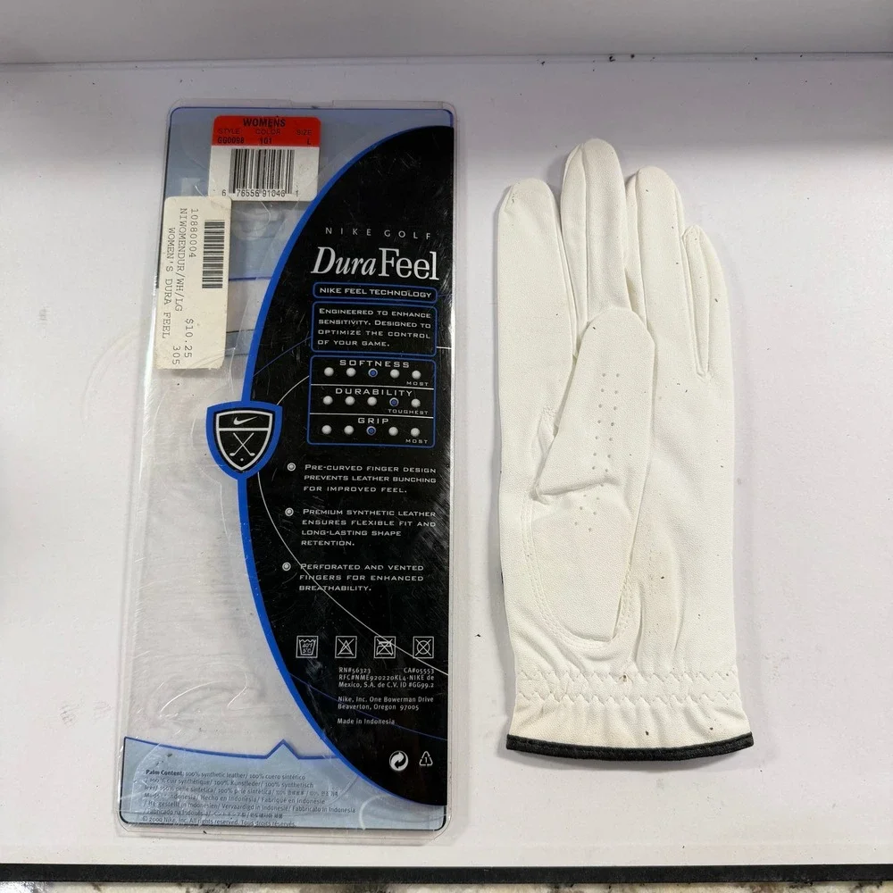 Nike Golf DuraFeel Womens Left Golf Glove Large 22cm White Synthetic Leather NOS